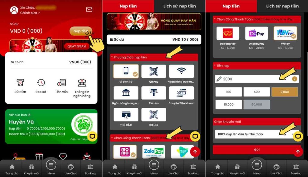 Hướng dẫn nạp tiền 12BET