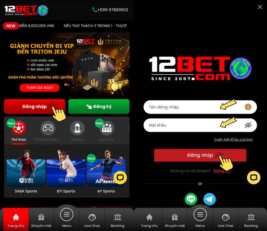 Hướng dẫn đăng nhập 12bet