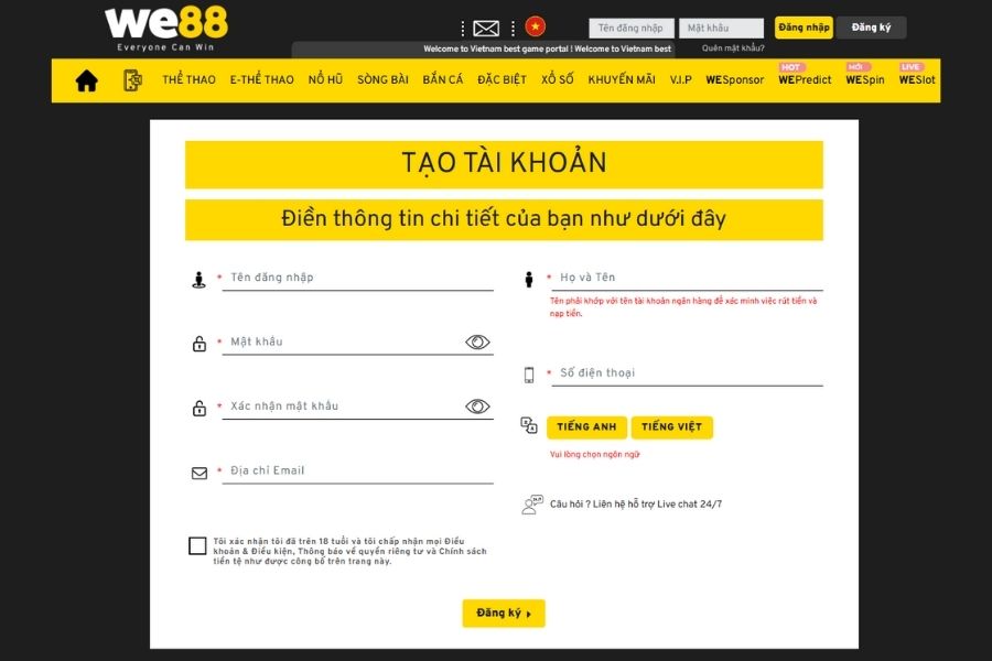 đăng ký we88