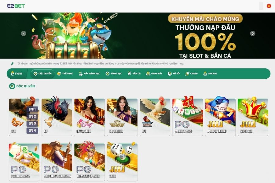 giao diện trang chủ E2BET