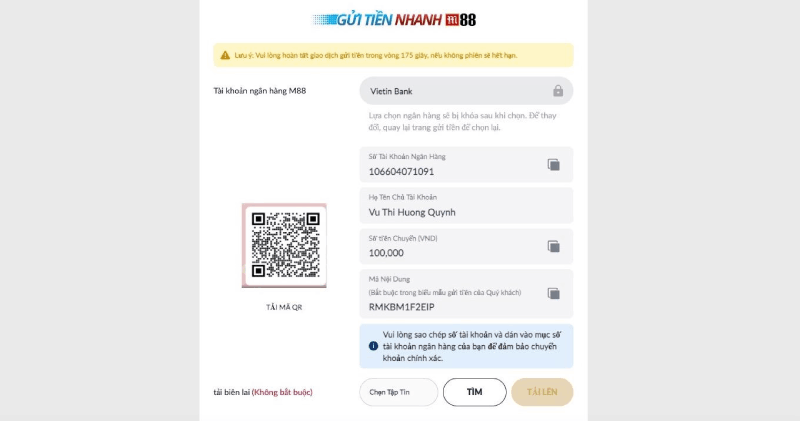 thực hiện nạp tiền cá cược